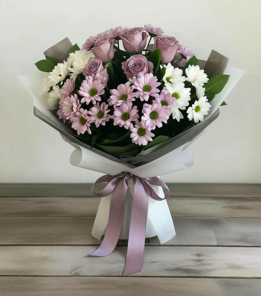 Букет цветов из: Хризантемы и Розы в Ирбейском