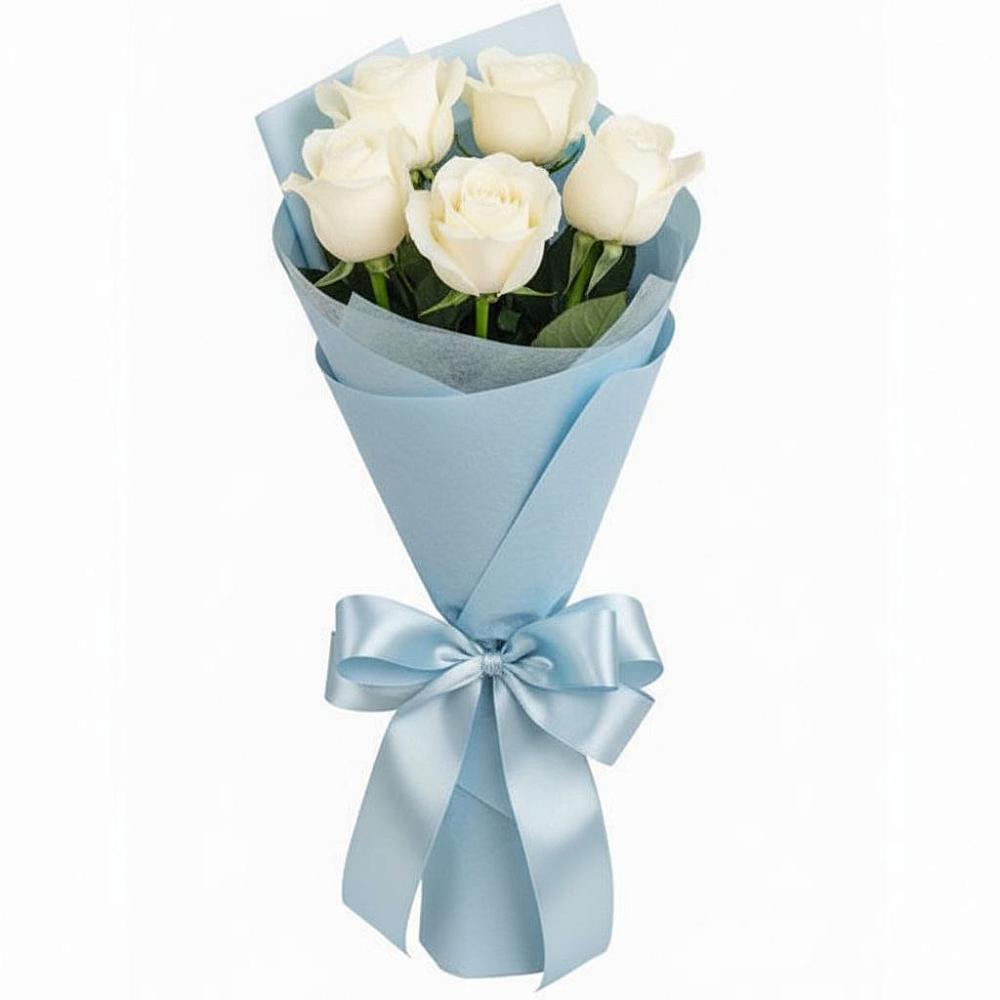 Букет 5 Белых роз Проуд в Ирбейском