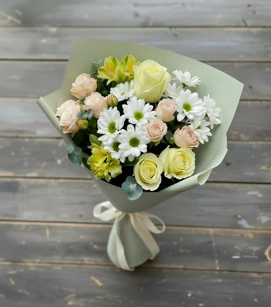 Букет цветов из: Альстромерии, Розы и Хризантемы в Ирбейском