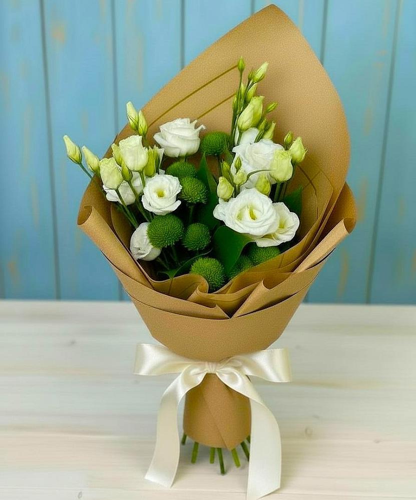 Букет цветов из: Хризантемы и Лизиантусы в Ирбейском