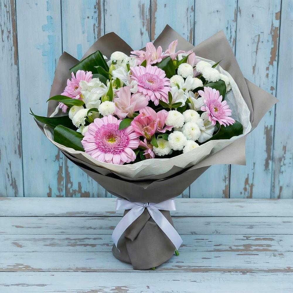 Букет цветов из: Герберы, Альстромерии и Хризантемы в Ирбейском